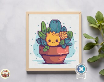 多肉植物のクロスステッチパターン – モダンフローラル刺繍 (PDF Pattern-Keeper対応)