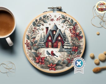Winter Village Cross Stitch Pattern: Christmas Wreath (PDF Pattern)