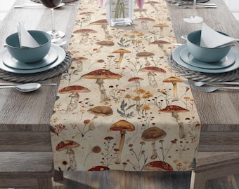 Scandinavian Mushroom Table Runner: Nordic Forestcore Decor