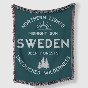 Beautiful Sweden Themed Woven Blanket, Swedish Design Throw, Minimalistic Scandinavian Gift, Cozy Nordic Home Décor, Swedish Expat Gift