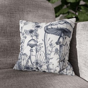 Nordic Mushroom Cottagecore Throw Pillow Cover, Scandinavian Forestcore Accent Pillow, Botanical Cushion Case, Housewarming Gift, Home Decor