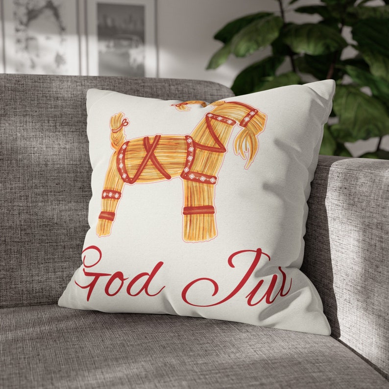 Yule Straw Goat Throw Pillow Cover: Scandinavian Christmas Decor (20x20) image 3