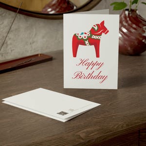 Verjaardagskaart Dala Horse, Zweedse wenskaartenset, handgeschreven feestbericht, Scandinavische feestelijke gelegenheden, Scandinavisch feestcadeau