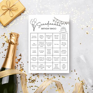 Scandinavische bingoverjaardagskaart, sarcastische wenskaarten set, handgeschreven feestbericht, Scandinavische feestelijke gelegenheden, grappig feestcadeau