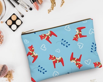 Dala Horse Accessory Bag, Swedish Makeup Pouch, Scandinavian Pencil Case