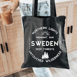 Sweden Cotton Canvas Tote Bag, Scandinavian Style Reusable Shopping Bag, Eco-Friendly Shoulder Bag, Nordic Travel Beach Tote, Swedish Gift