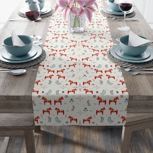 Swedish Dala Horse Table Runner: Scandinavian Folk Art Decor