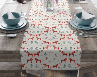 Swedish Dala Horse Table Runner: Scandinavian Folk Art Decor
