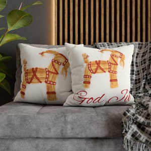 Yule Straw Goat Throw Pillow Cover: Scandinavian Christmas Decor (20x20) image 1
