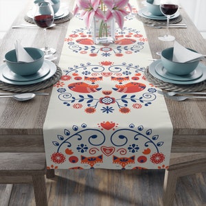 Scandinavian Fox Table Runner: Nordic Folk Art Home Decor