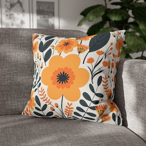 Scandinavian Flower Throw Pillow Cover, Nordic Folk Art Accent Pillow, Hygge Floral Cushion Case, Housewarming Gift, Botanical Decor Gift