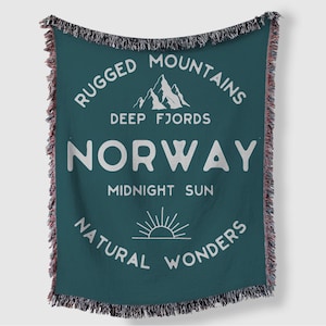 Cozy Norway Themed Woven Blanket, Nordic Design Throw, Scandinavian Mountain Blanket, Norwegian Home Décor, Norsk Expat Gift Idea