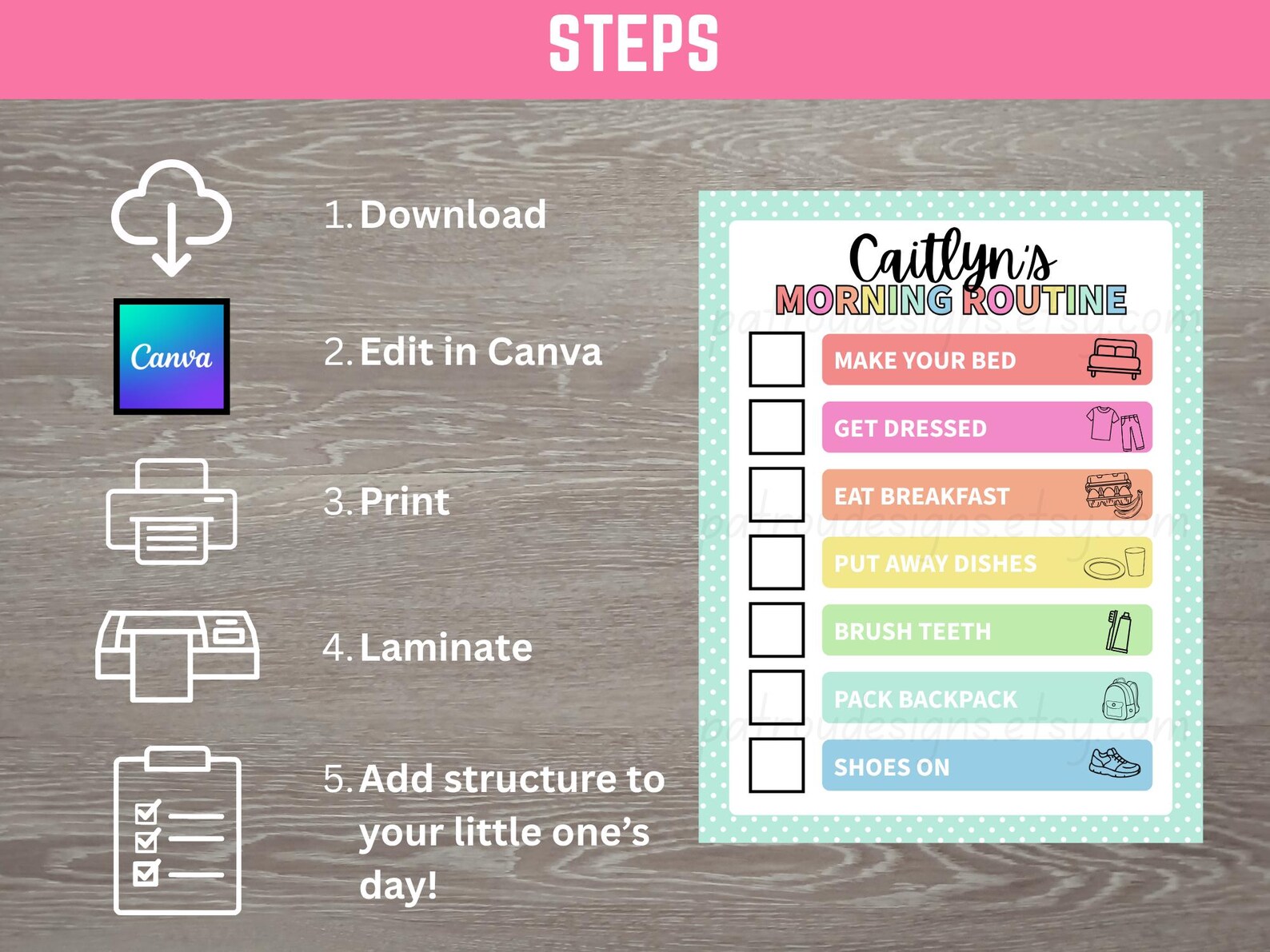 Editable Kids Routine Chart Morning Bedtime Visual Schedule Printable ...