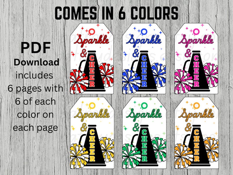 Cheer Backpack Tags Sparkle Cheer Bag Tags, Printable Team Favor Gift Tags (digital ...