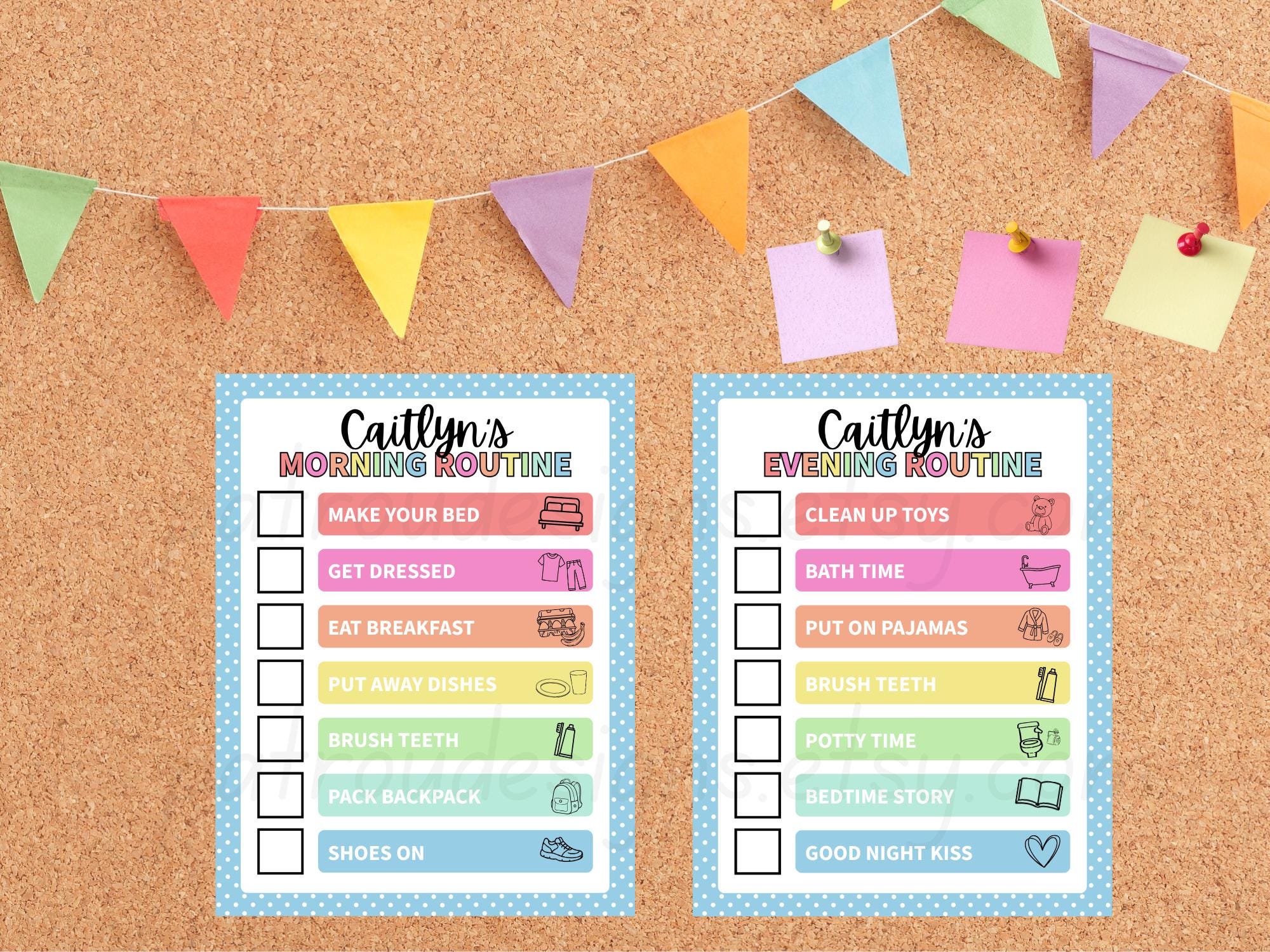 Editable Kids Routine Chart Morning Bedtime Visual Schedule Printable ...