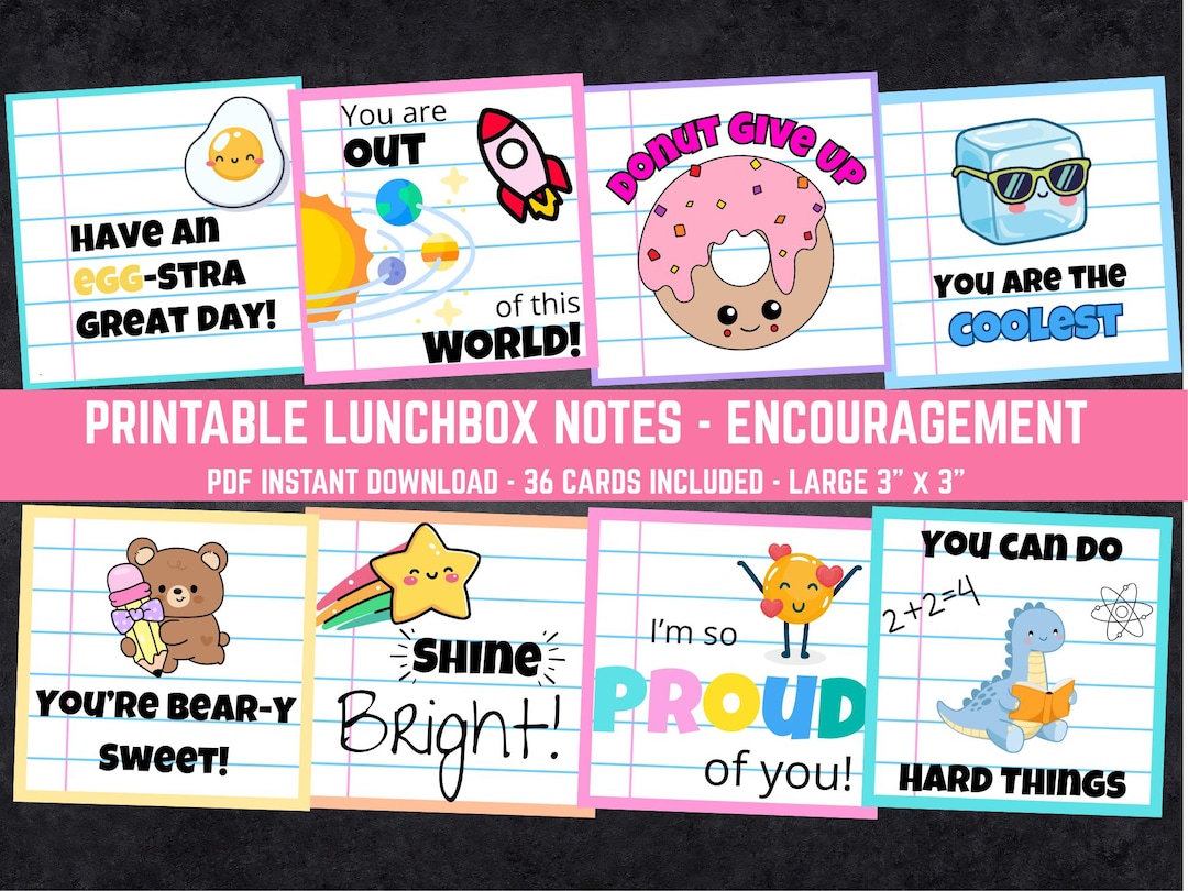 Notes For Kids Printable Lunchbox Notes for Kids, Encouragement Cards, School Lunch ...