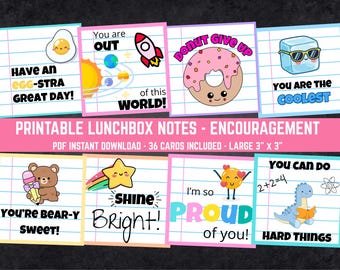 Printable Lunchbox Notes for Kids, Encouragement Cards, School Lunch Notes, Positive Messages (Digital Download)