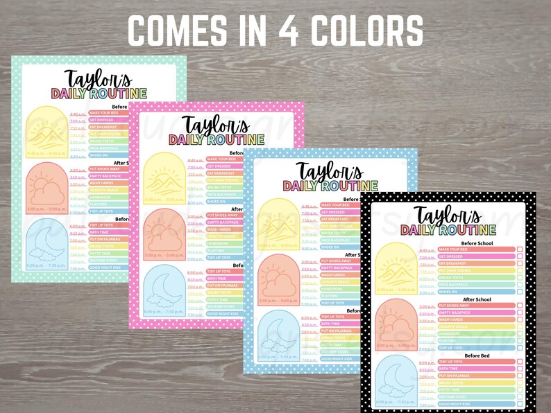 Editable Kids Daily Routine Schedule With Time, Morning Afternoon ...