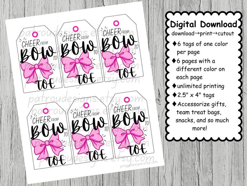 Cheer Backpack Tags Cheer Bag Tags, From Bow to Toe Printable (digital Download) - Etsy