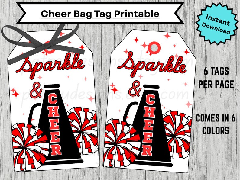 Cheer Backpack Tags Sparkle Cheer Bag Tags, Printable Team Favor Gift Tags (digital ...
