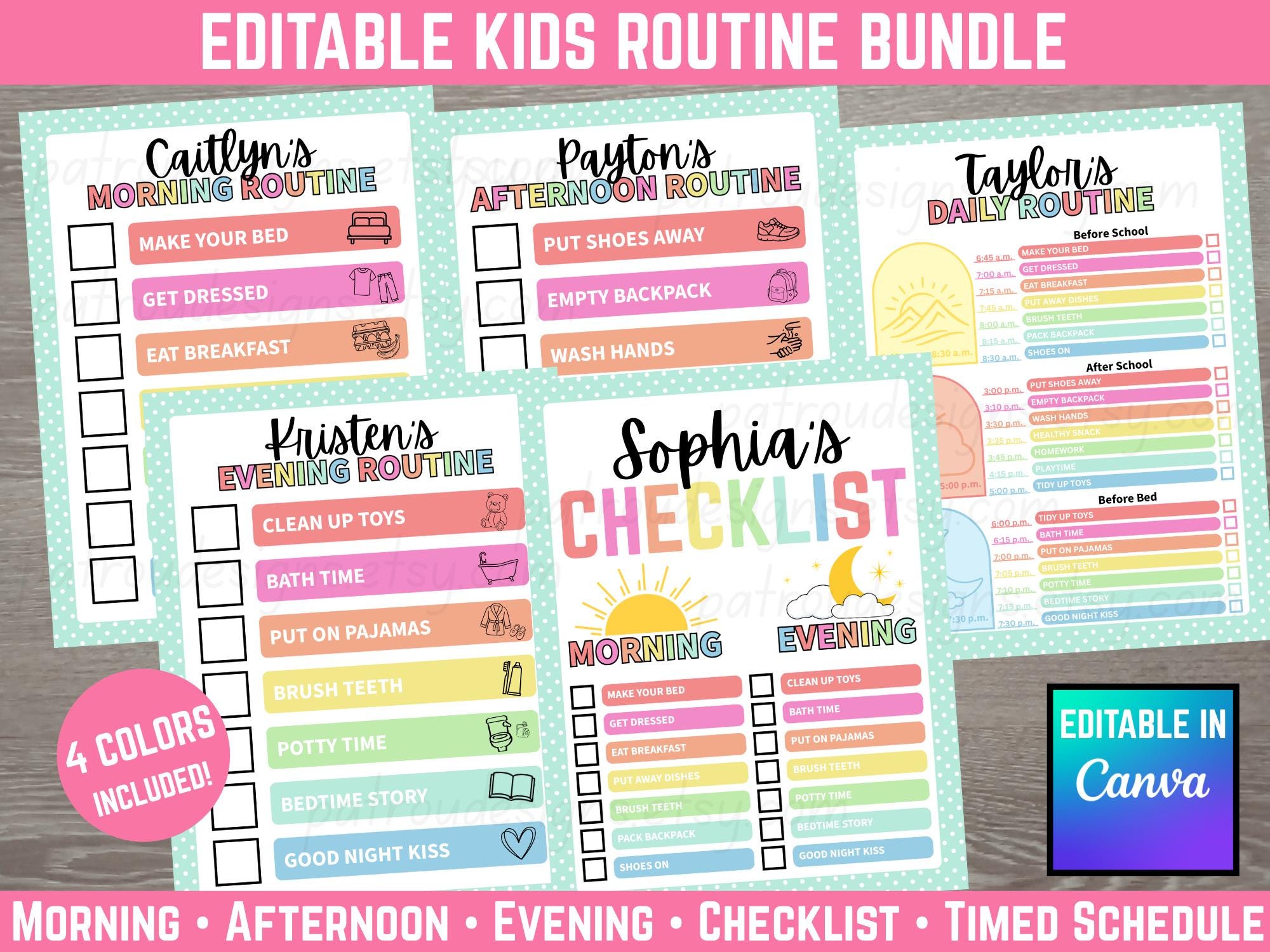 Evening Routine Printable Editable Editable Kids Routine Bundle Morning Afternoon Evening Checklist Daily ...