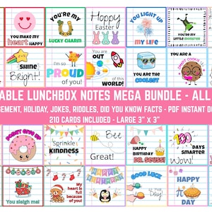 Lunchbox Notes Bundle Kids Printable Cards Encouragement Jokes Holidays School Notes Set