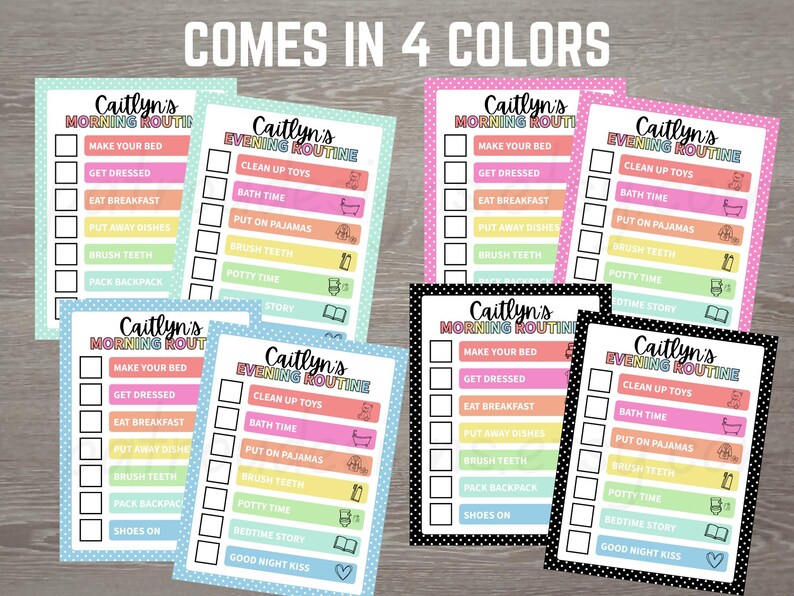 Editable Kids Routine Chart Morning Bedtime Visual Schedule Printable ...