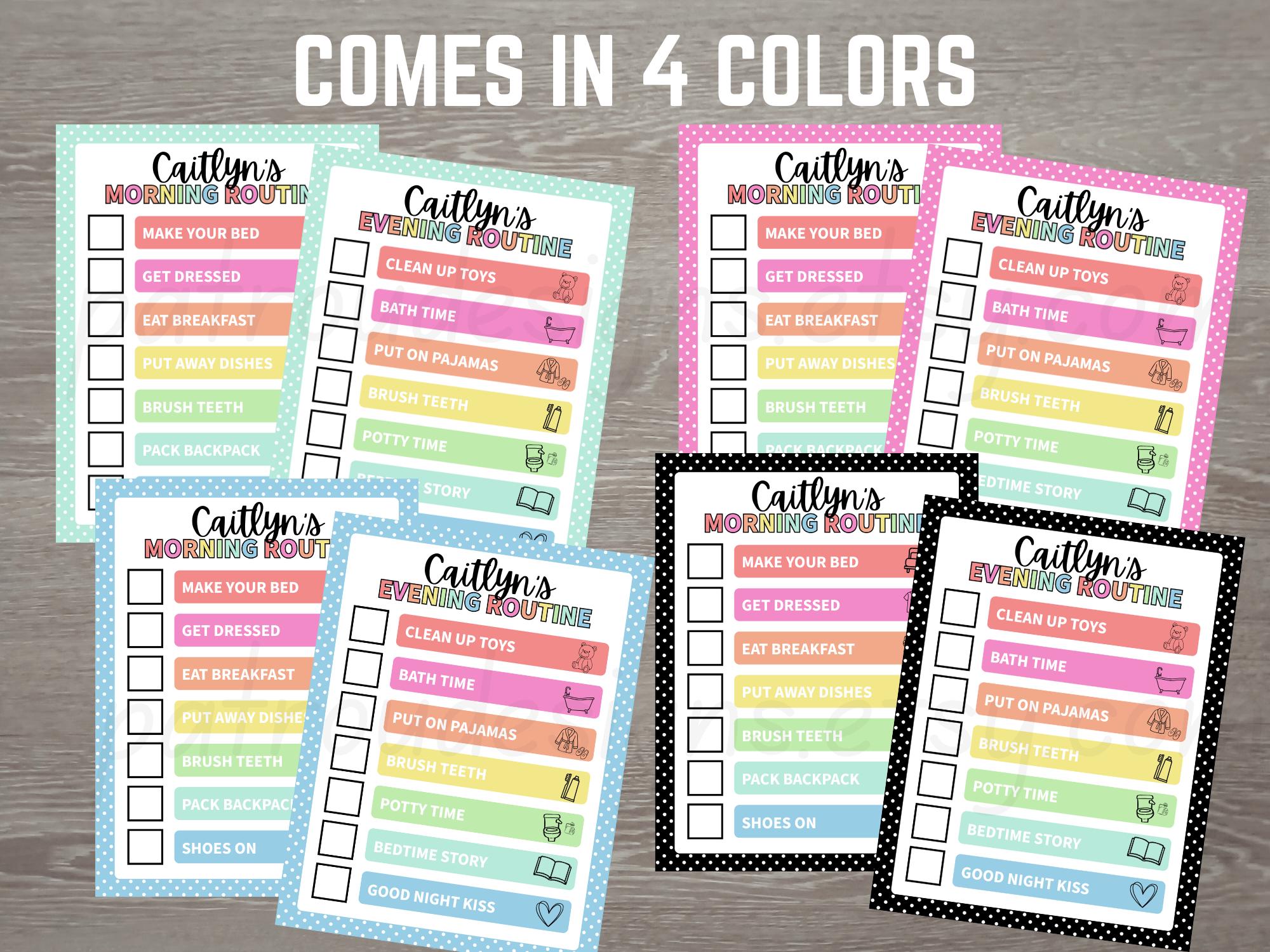 Editable Kids Routine Chart Morning Bedtime Visual Schedule Printable ...