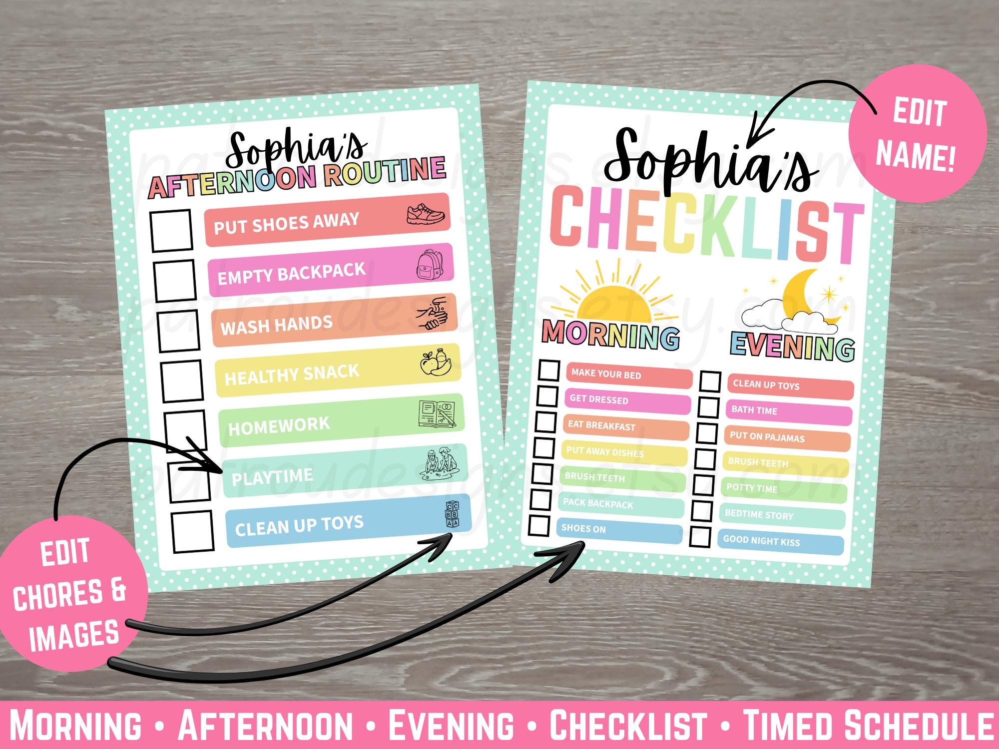 Evening Routine Printable Editable Editable Kids Routine Bundle Morning Afternoon Evening Checklist Daily ...