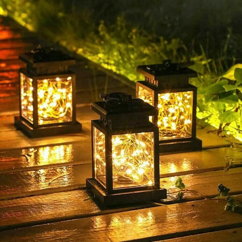 Solar Lantern Outdoor Waterproof,LED Vintage Flickering Flame Solar  Lights,Camping Lamps,Solar Powered Hanging Rustic Heavy Duty Lantern  Landscape