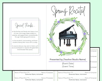 EDITABLE Recital Program Template Music Piano Voice Studio - Etsy