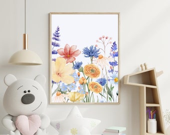 Watercolor Wildflowers Digital Print - Floral Botanical Wall Art Download l Printed Art l Perfect for Bedrooms, little girls rooms, nursery