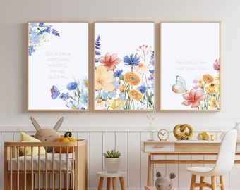 Watercolor Wildflower drawings l Nursery Quotes l Floral Drawings l Little Girls Room l