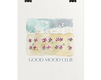 Good Mood Club Beach Print – Watercolor Beach Umbrellas Digital Wall Art, Coastal Summer Decor, Instant Download