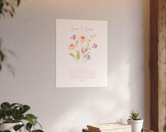 Grow In Grace- Watercolor Digital Art Piece- Christian Art, Bible Verse, Christian Watercolor Art, Digital Print