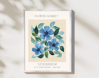 Flower Market- Blue Flowers- StockholmWild Flower Wall Art,Flower Market Poster,Living Room Print,Bedroom Wall Décor,Abstract Plant Wall Art