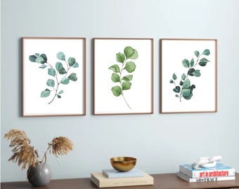Watercolor Botanical Set of 6- Mix and Match your favorite prints!Sage Green Art, Pastel Triptych, Living Room Art, Minimal Green