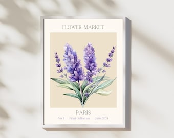 Flower Market Lavender Print,Wild Flower Wall Art, Flower Market Poster,Living Room Print, Bedroom Wall Décor,Modern Abstract Plant Wall Art