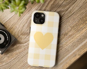 Sunny Gingham Heart Phone Case, Cute Phone Cover, Gift for Her, Summer Vibes, Stylish Protection, Mother's Day Gift