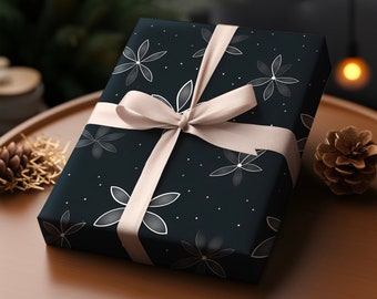 Dark Petals Gift Wrapping Paper Minimal Gift Wrap | Simple Elegant Gift Paper Wedding Housewarming Xmas Black Aesthetic Premium Gift Paper