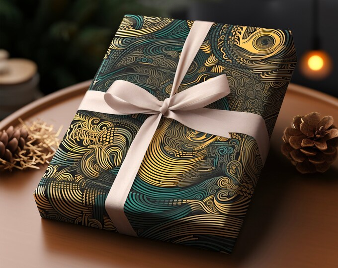 Intricate Weave Gift Wrapping Paper Luxury Gift Wrap | Gold Blue Gift ...