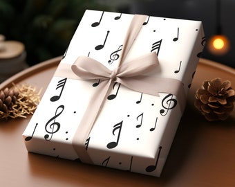 Papier cadeau note de musique Emballage cadeau minimaliste| Variations de couleur | Papier cadeau amusant Noël Papier cadeau esthétique haut de gamme noir pour pendaison de crémaillère