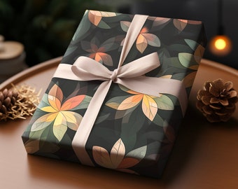 Modern Floral Gift Wrapping Paper Orange & Green Vibrant Gift Wrap | Flower Gift Paper Floral Aesthetic Premium Gift Paper Him Her