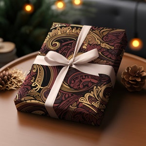 Ancient Maroon Gift Wrapping Paper Vibrant Gift Wrap | Red Gold Gift Paper Wedding Housewarming Aesthetic Premium Gift Paper