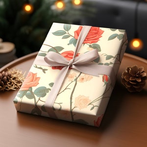 Pale Roses Gift Wrapping Paper Vibrant Gift Wrap | Valentines Gift Paper Flower Cute Aesthetic Premium Gift Paper For Her