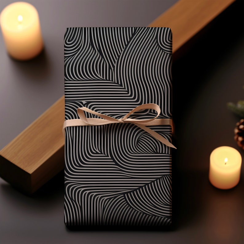 Black Gift Wrapping Paper Christmas Birthday Elegant Luxury Gift Paper Wedding Housewarming Minimalist Modern Aesthetic Premium Gift Paper image 4