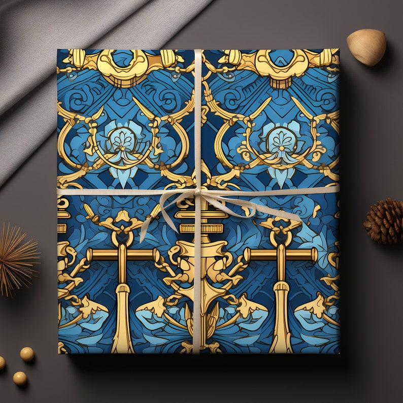 Blue & Gold Anchors Gift Wrapping Paper Vibrant Gift Wrap Boat Lover Gift Paper Luxury Aesthetic Premium Gift Paper For Him image 3