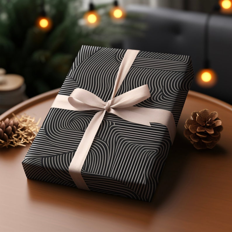 Black Gift Wrapping Paper Christmas Birthday Elegant Luxury Gift Paper Wedding Housewarming Minimalist Modern Aesthetic Premium Gift Paper image 1