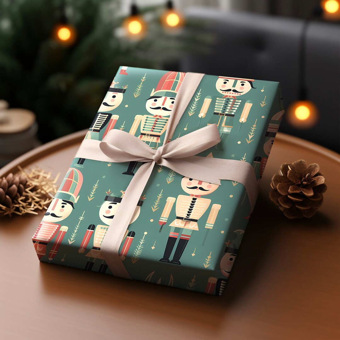 Nutcracker Gift Wrapping Paper Christmas Gift Wrap Cute Green Gift