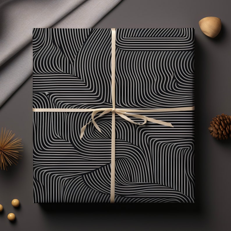 Black Gift Wrapping Paper Christmas Birthday Elegant Luxury Gift Paper Wedding Housewarming Minimalist Modern Aesthetic Premium Gift Paper image 3